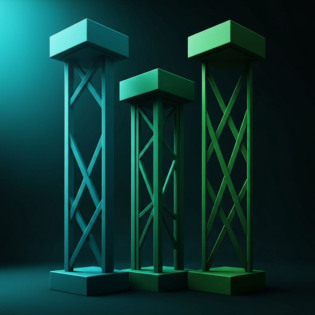 Abstract representation of three pillars: physical activity, nutrition, and mental wellness united in balanced composition